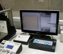 Hybond split screen monitor view shows the die before pickup and the epoxy tip during dispense