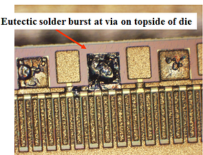 Solder burst on GaN power amplifier due to excess time/heat during die attach